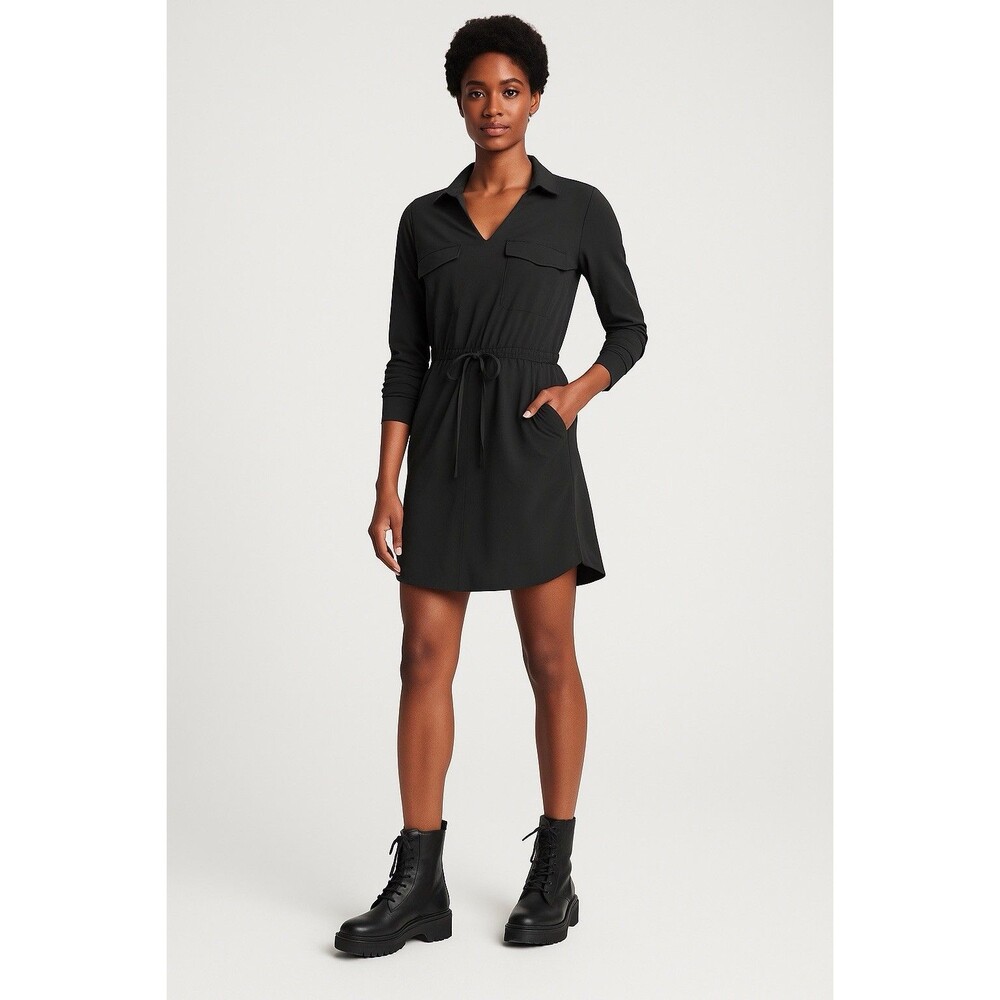 Athleta Zuma Black Featherweight Stretch Utility Shirt Dress XXS NWT Travel